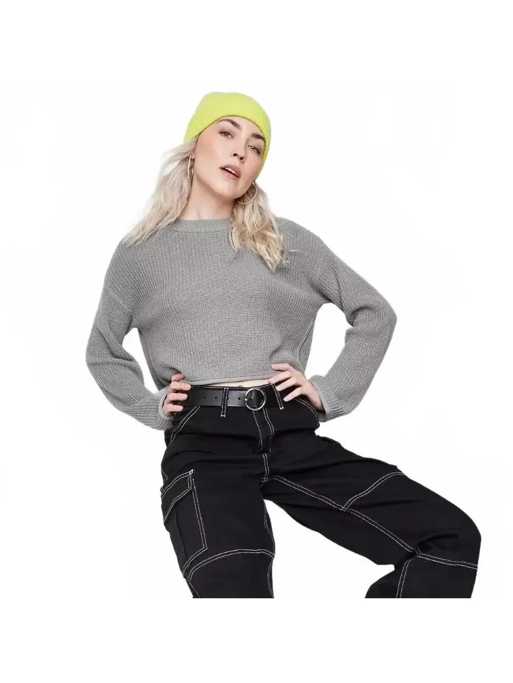 Wild Fable Crew Neck Boxy Pullover Sweater Light Gray Small